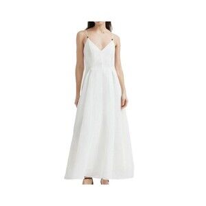 Brunello Cucinelli Women White Organza Monili Chain Detail Strap Maxi Dress Sz M